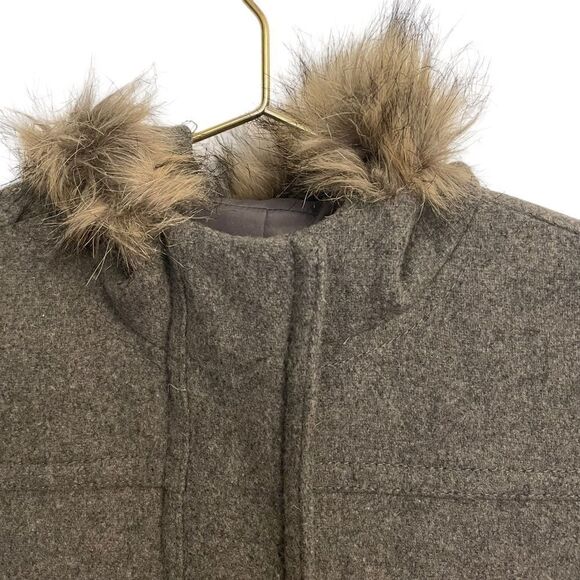 J. Crew Mercantile Vail Parka Hooded Fur Trim Dark Gray Wool Blend Coat New - Picture 4 of 9